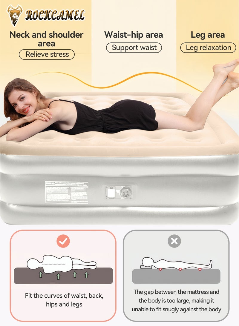 ROCKCAMEL Inflatable Mattress with Built-in Electric Pump, Portable Air Bed Sleeping Pad, 3 Layers Double Camping Air Bed Blow up Bed with Storage Bag for Camping Travel Home, Beige (205*152*48cm) - Image 4